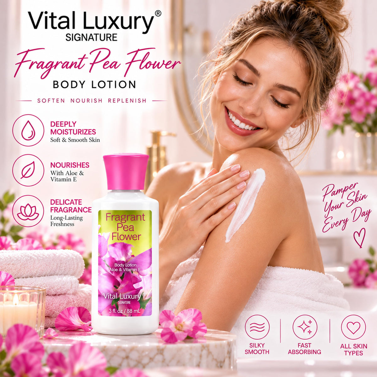 Bath Body Care Travel Set with Fragrant Pea Flower Bath Set - Vital Luxury Official Imagery - 5