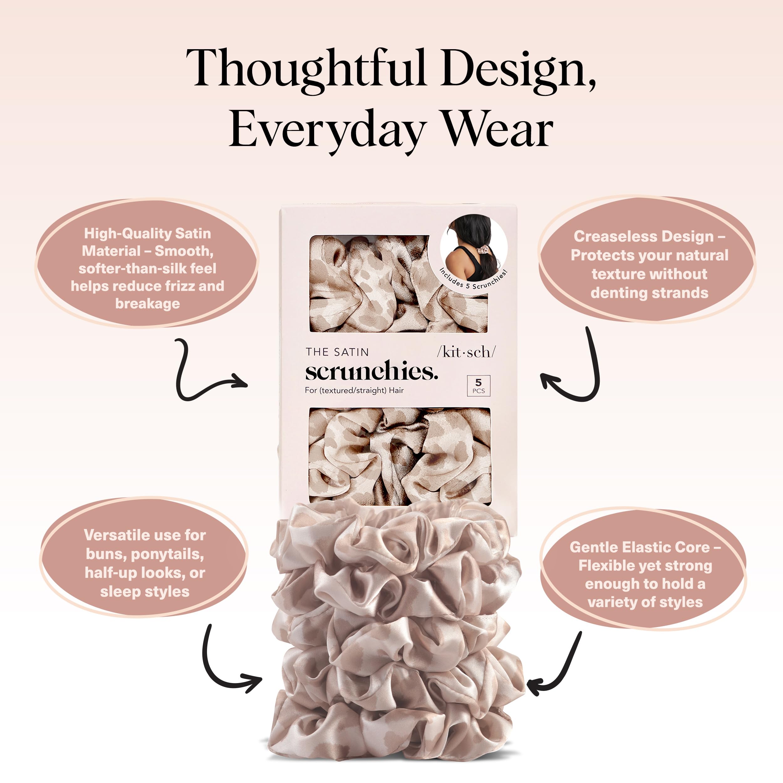 Kitsch Leopard Prints Satin Scrunchies for Women - 5pcs - Elefair Tech Official Product View 5