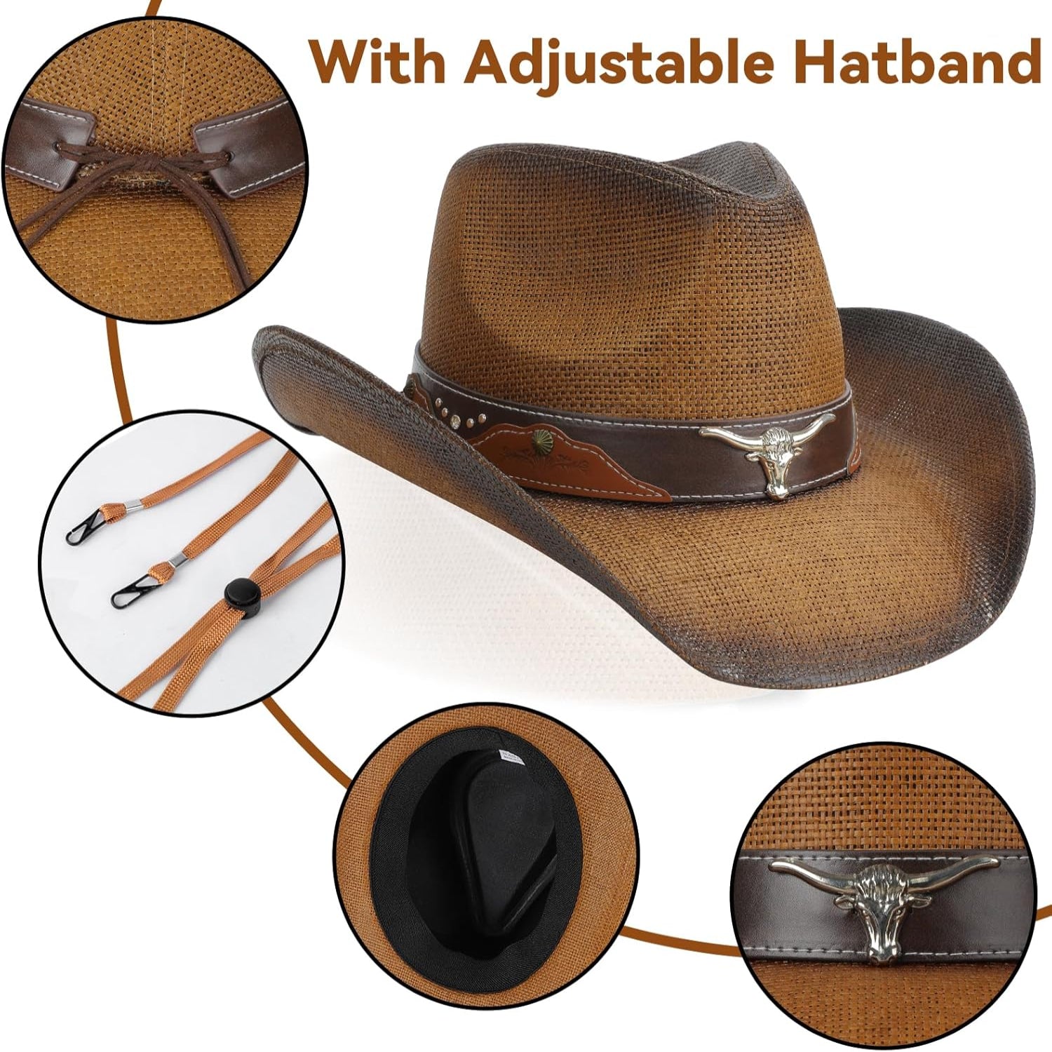 WQWOVRVO straw cowboy hat with wide brim, suitable for women and men, featuring classic western style and durable straw material.