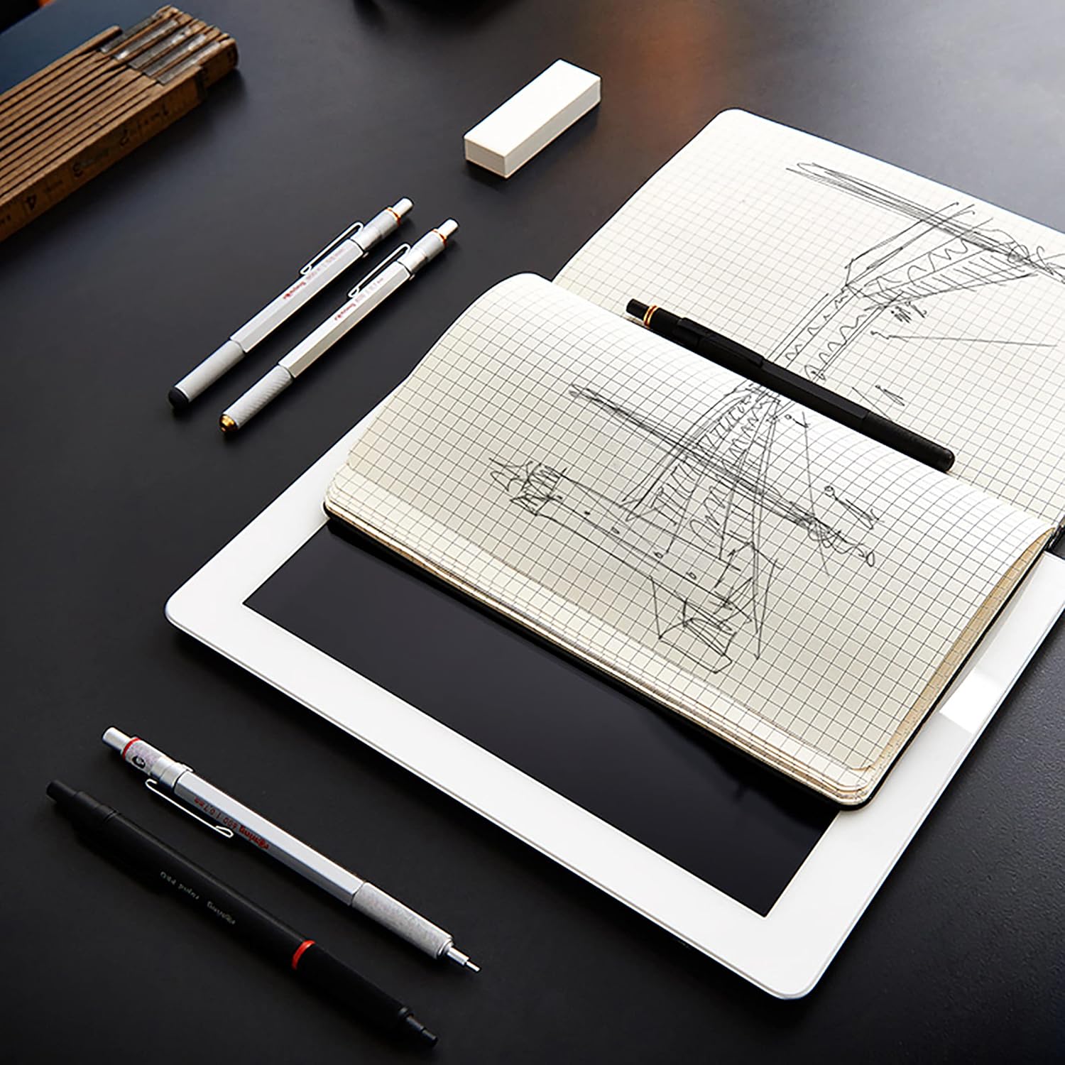 rOtring Rapid Pro mechanical pencil in matte black with 0.5mm lead, designed for precision writing and comfortable handling.