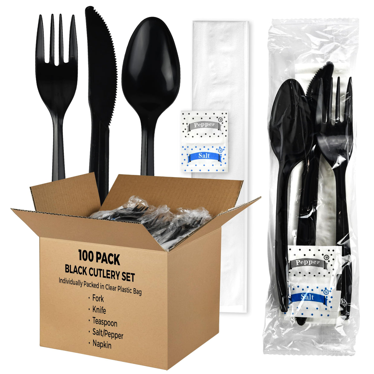 KitchenDine 100 Pack Medium Weight Wrapped Black Plastic - KitchenDine Official Imagery - 1