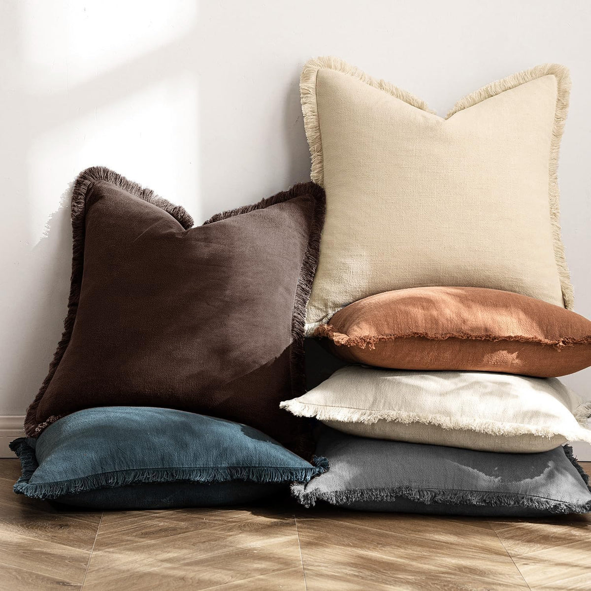 MIULEE Linen Fringe Decorative Fall Throw Pillow Covers Dark - MIULEE Official Imagery - 7
