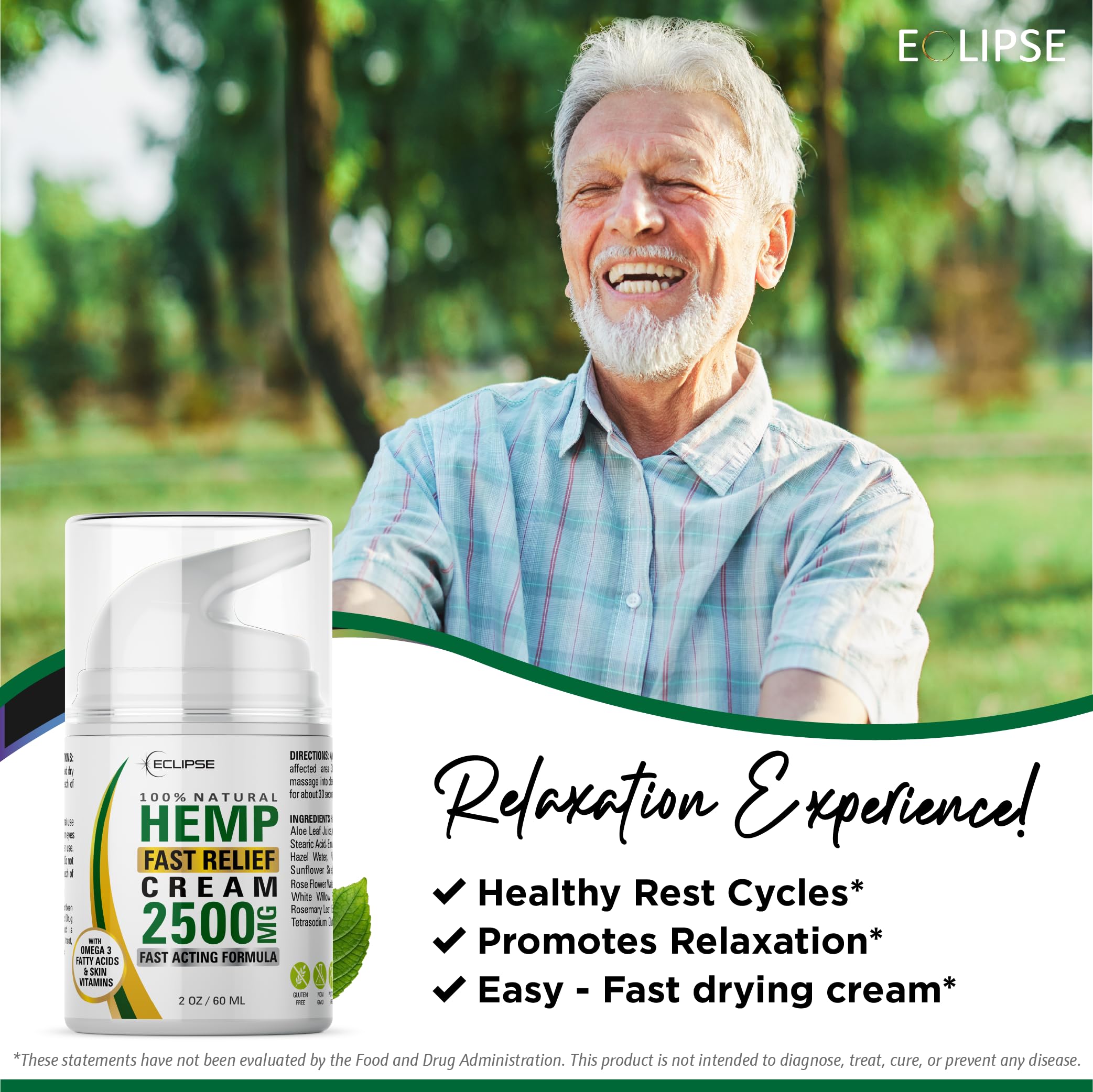 Eclipse Hemp Cream Natural Extract 4oz – 2 Pack USA