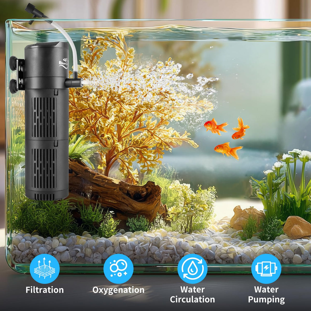 Aquarium Filter Fish Tank Filter 4 in 1 for 30 80 Gallon - BlueYu Official Imagery - 4