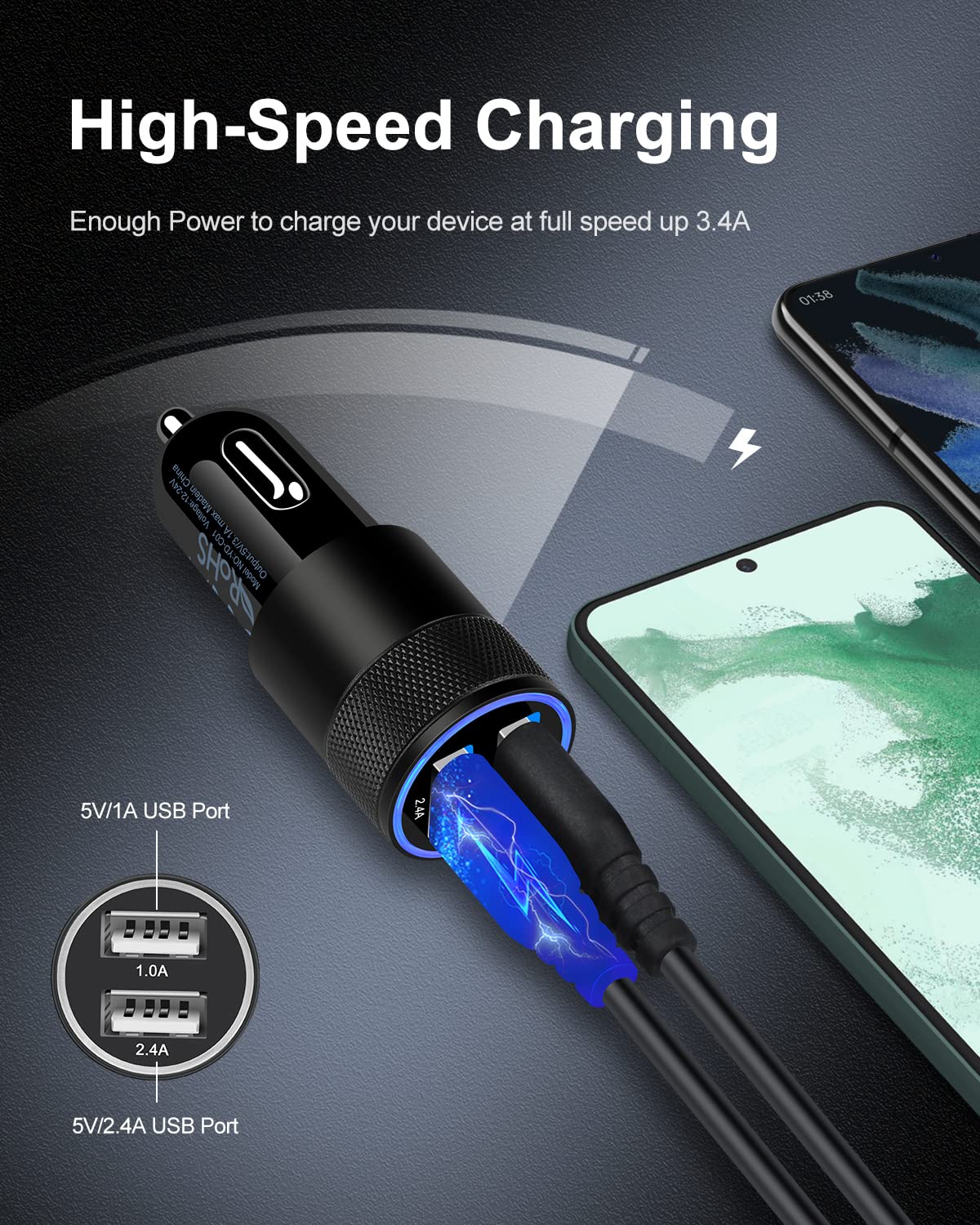 AILKIN Car Charger   Fast Charge Dual Port USB Cargador Lighter A by AILKIN - Angle View 2
