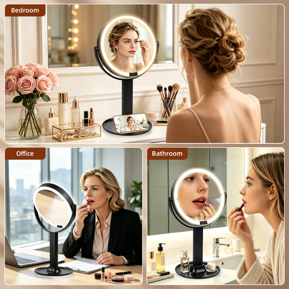 9 2 Sided Makeup Magnifying Mirror with Lights 1X - Qinxinmir Official Imagery - 7