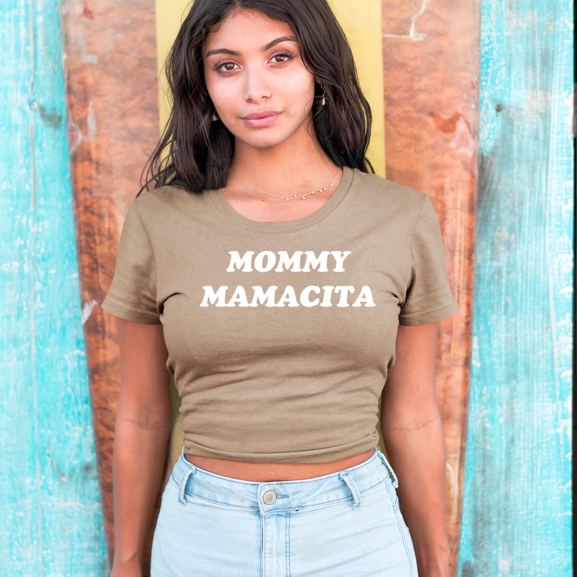 The Pxv Mommy Mamacita Womens Cropped T-Shirt, Soft Cotton Blend, Crop - View 2