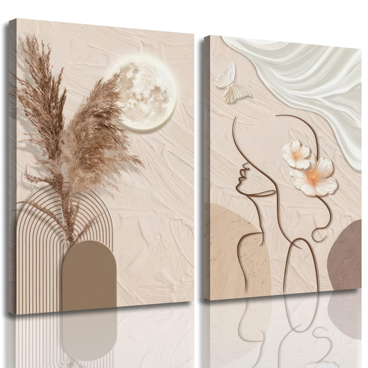 Abstract Line Woman Face with Pampas Grass Moon Canvas Wall - TJRRKYHY Official Imagery - 1