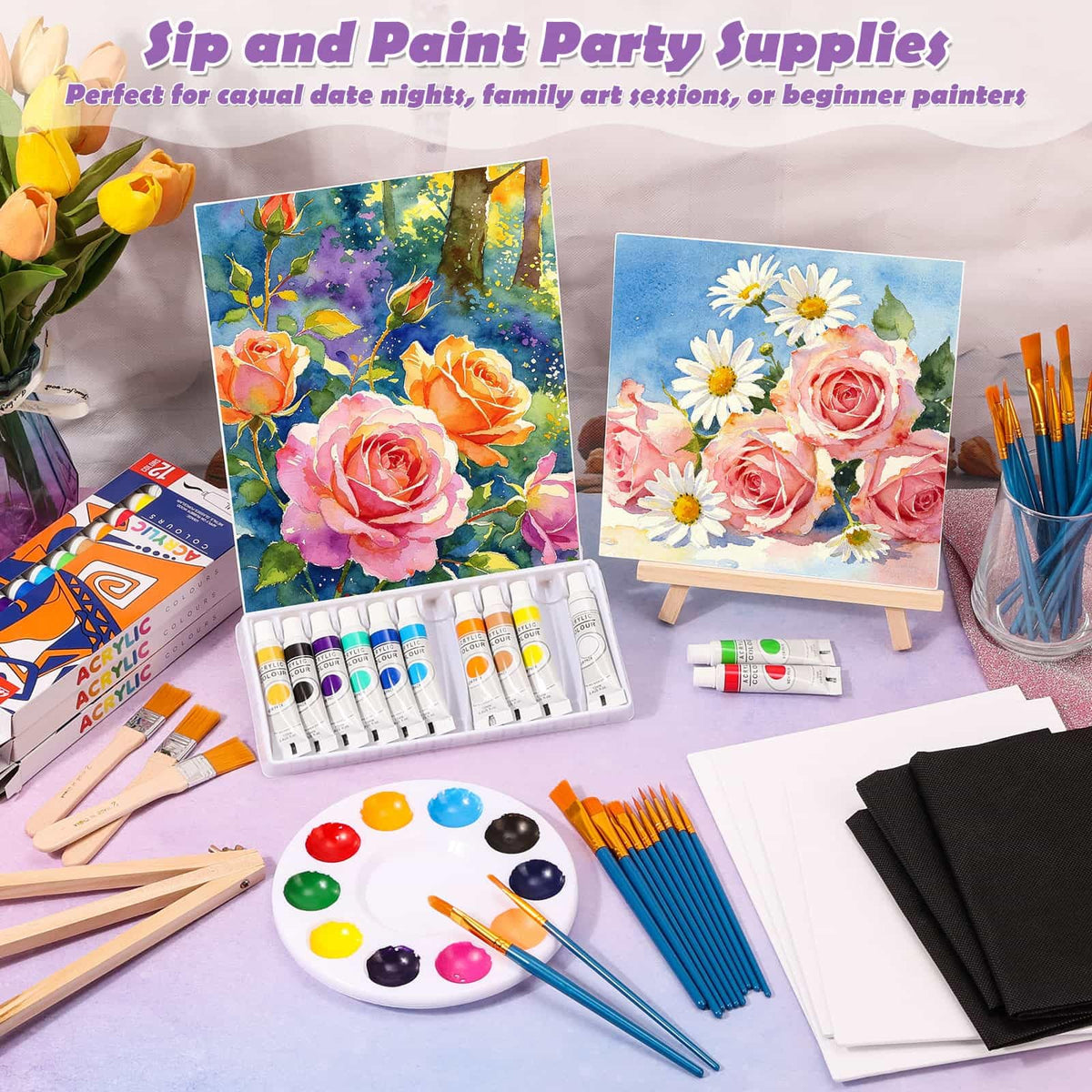 84 Pcs Sip and Paint Kit for Adults Couples Painting Kit - Evatage Official Imagery - 3