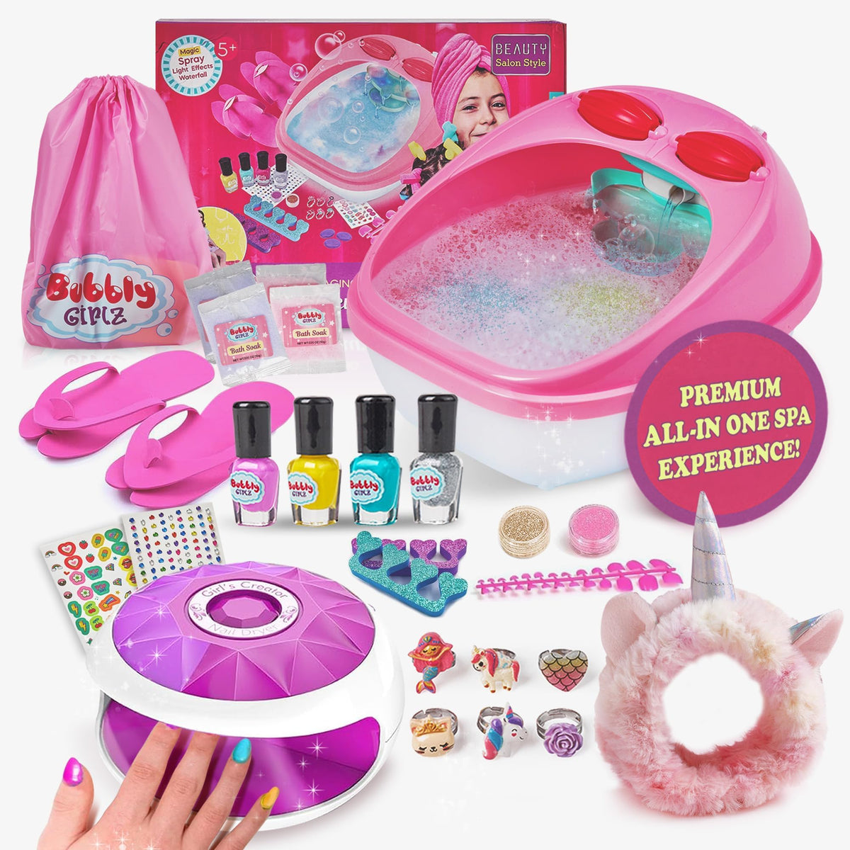 42 PCs Kids Spa Day Kit for Girls Ages 6 12 Waterfall Foot - Bubbly Girlz Official Imagery - 2