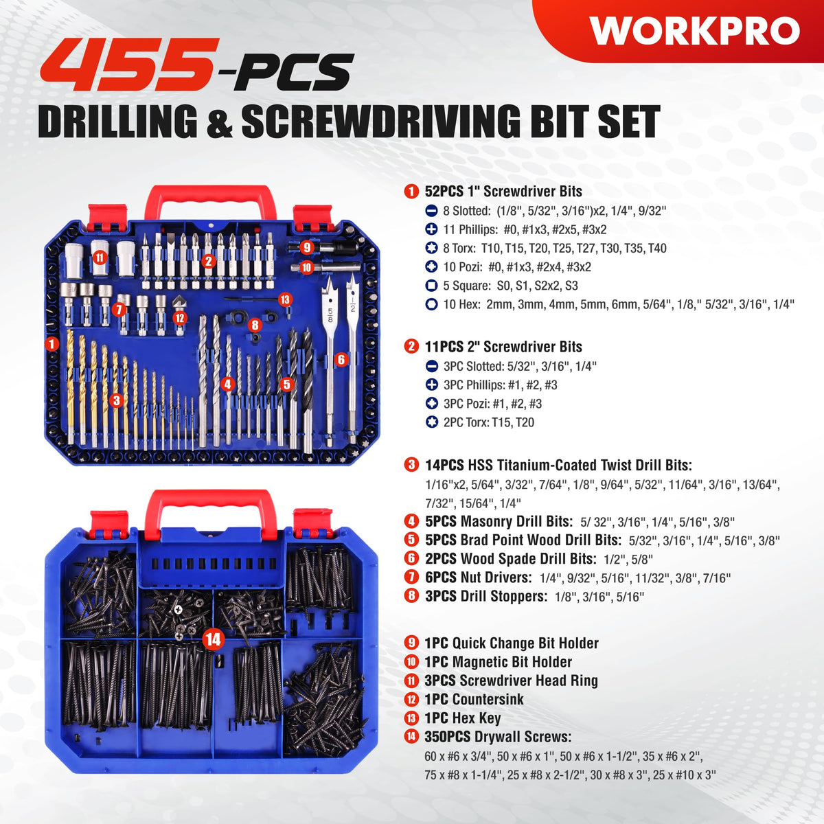 WORKPRO Drill Bit Set 455Pcs Drill Bits and Screwdriver Bit - WORKPRO Official Imagery - 3