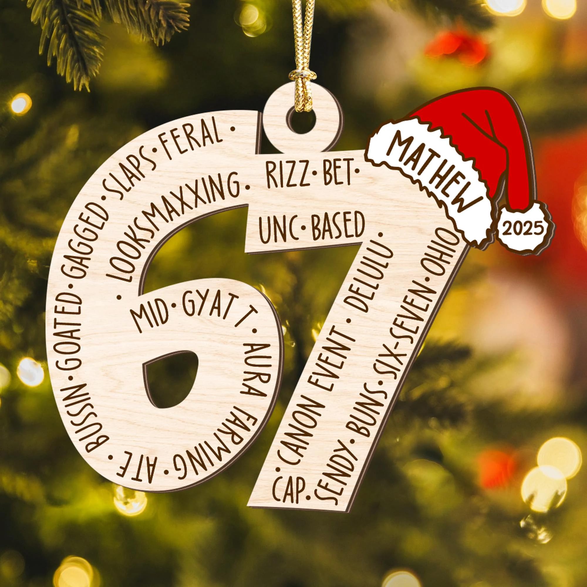 Lallamotion Funny 6 7 Meme Christmas Ornament 2025 – Teen Slang Orname - View 6