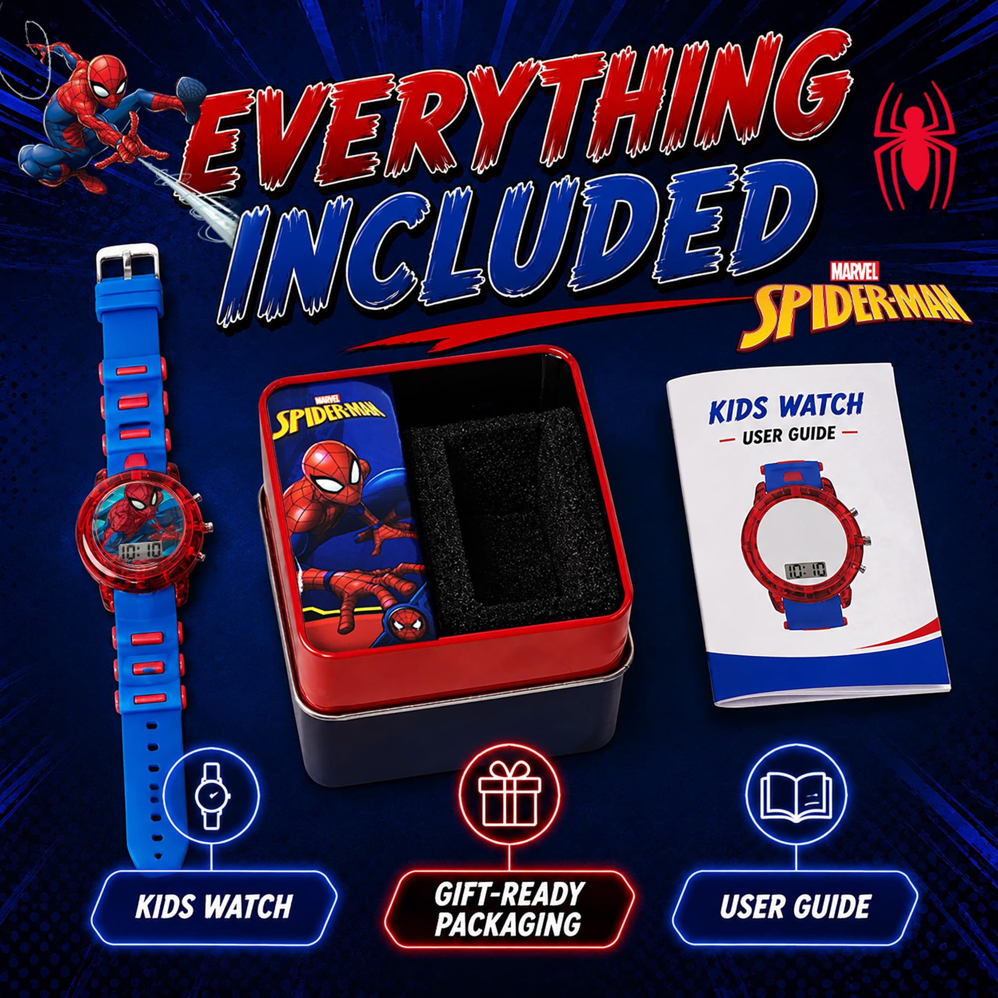 Marvel Spider-Man Kids' LCD Watch – Flashing LED Bullet Band, Digital - View 8