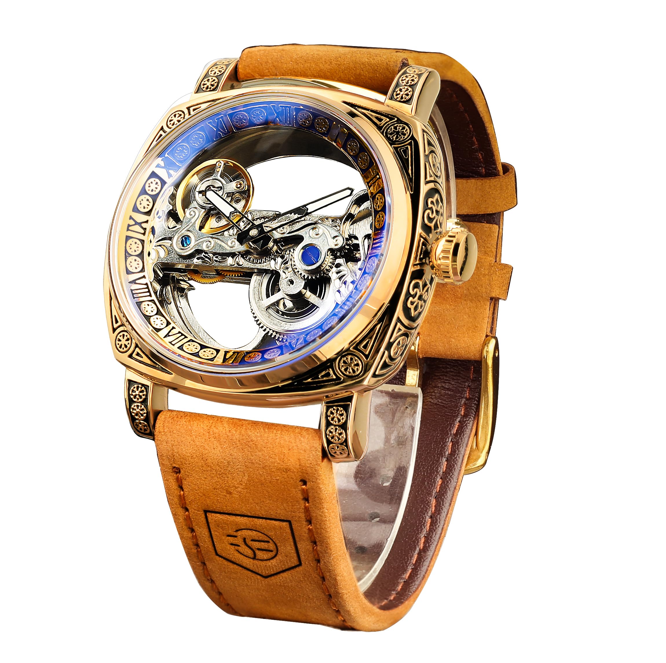 FORSINING Men's Luxury Square Carving Mechanical Watch, Retro - Product Imagery