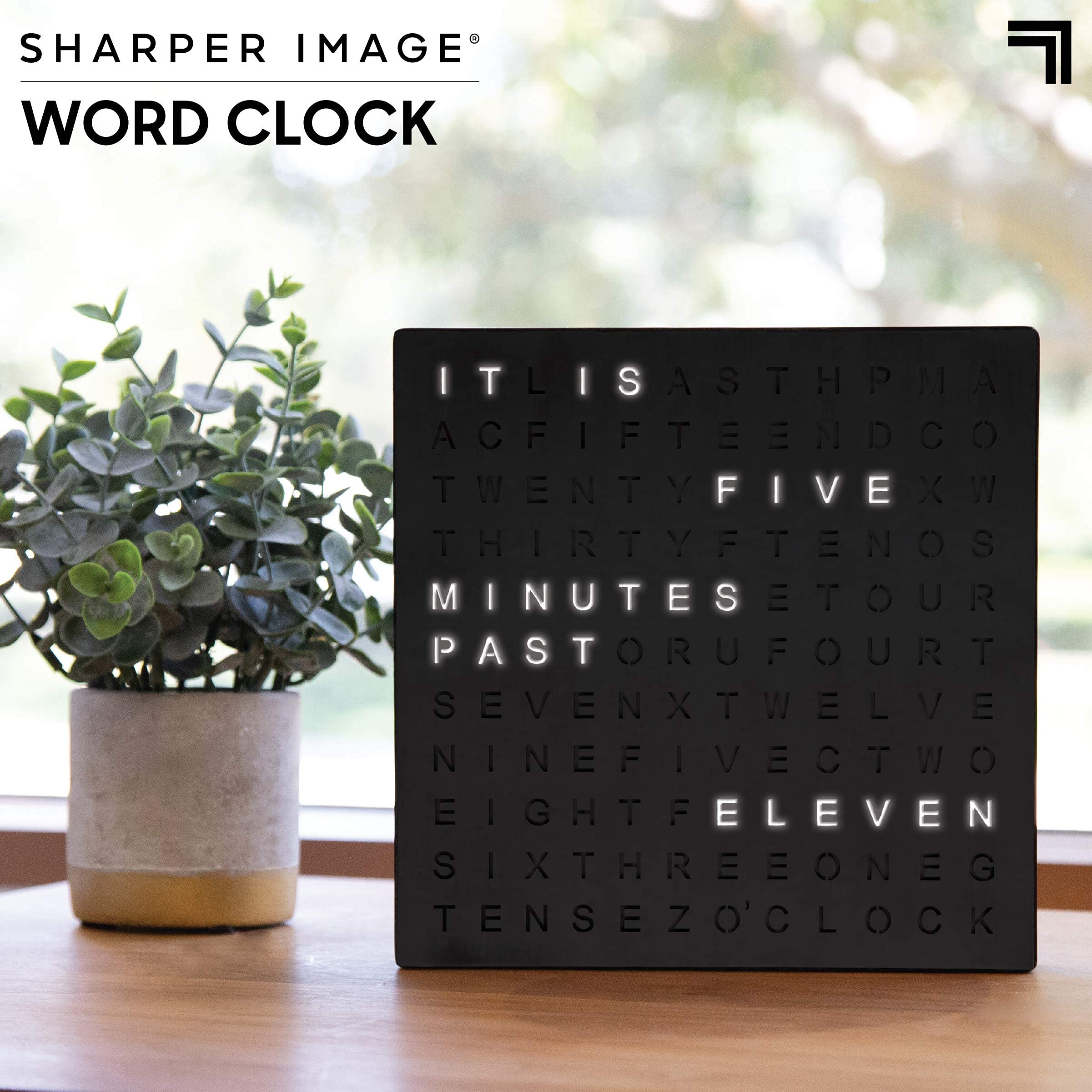 Sharper Image LED Word Digital Clock 7 75 Black Finish Light - Sharper Image Official Imagery - 4