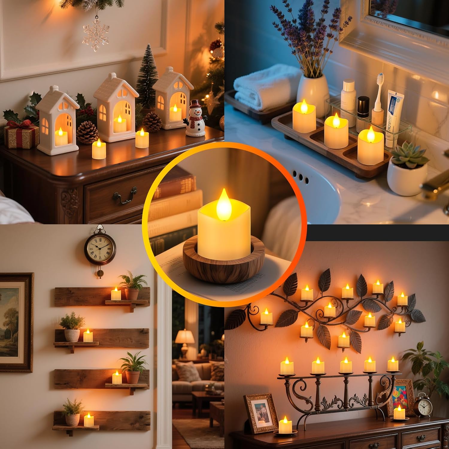 Yme rechargeable tea lights candles with charger and storage base, set of 12 battery-powered LED tea lights for ambiance.