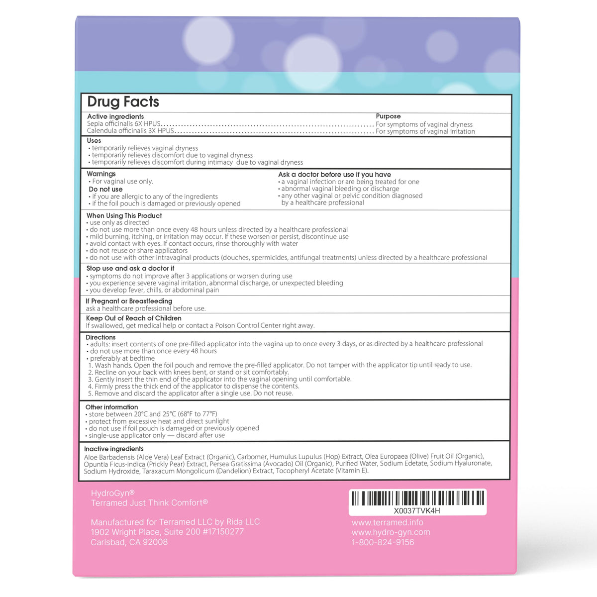 Hydro GYN Vaginal Moisturizer with Hyaluronic Acid for - Terramed Just Think Comfort Official Imagery - 5