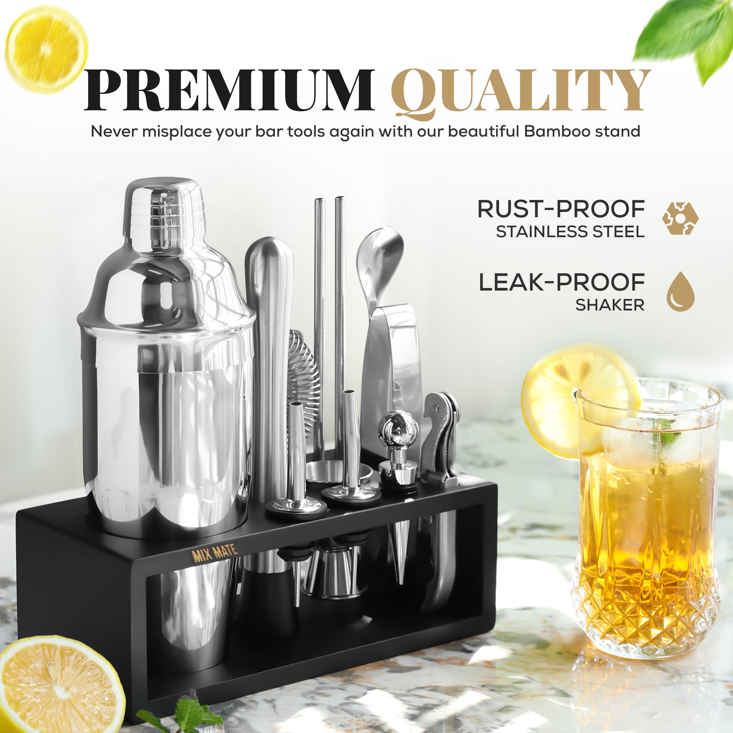 MixMate Mixology Bartender Kit with Stand - 15 Piece Bar Tool Set - MixMate Official Product View 5