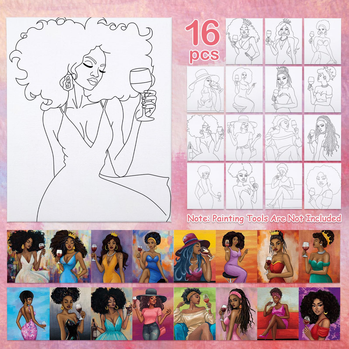 16 Pcs Sip and Paint Kit for Adults Pre Drawn Canvas for - VOCHIC Official Imagery - 4