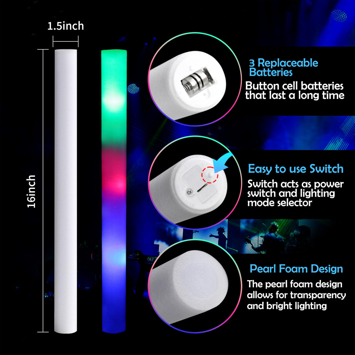 LED Foam Sticks Includes Sign Lights Party Batons Wand for - MR PARTY KING Official Imagery - 8