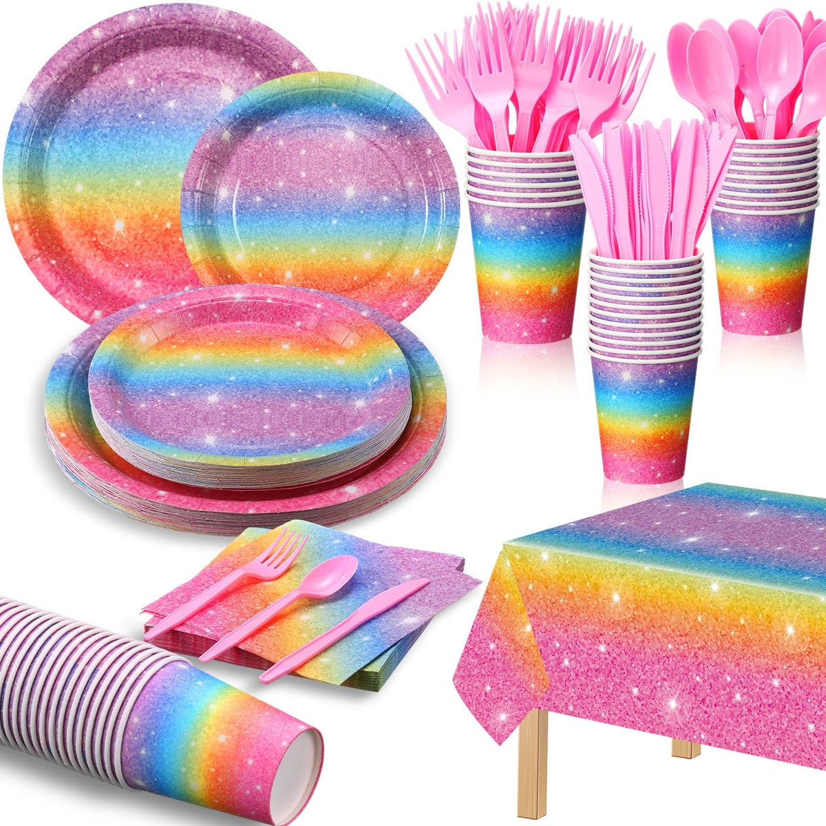 Zhehao 169 Pcs Rainbow Party Supplies Disposable Tablecloth - Zhehao Official Imagery - 8