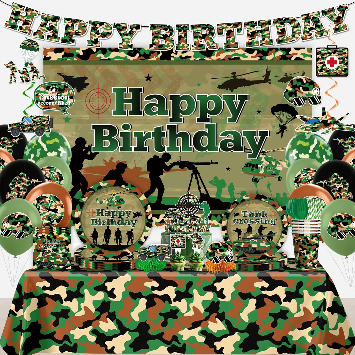 198Pcs Yingoto Army Birthday Party Decorations Tableware Set - Yingoto Official Imagery - 1