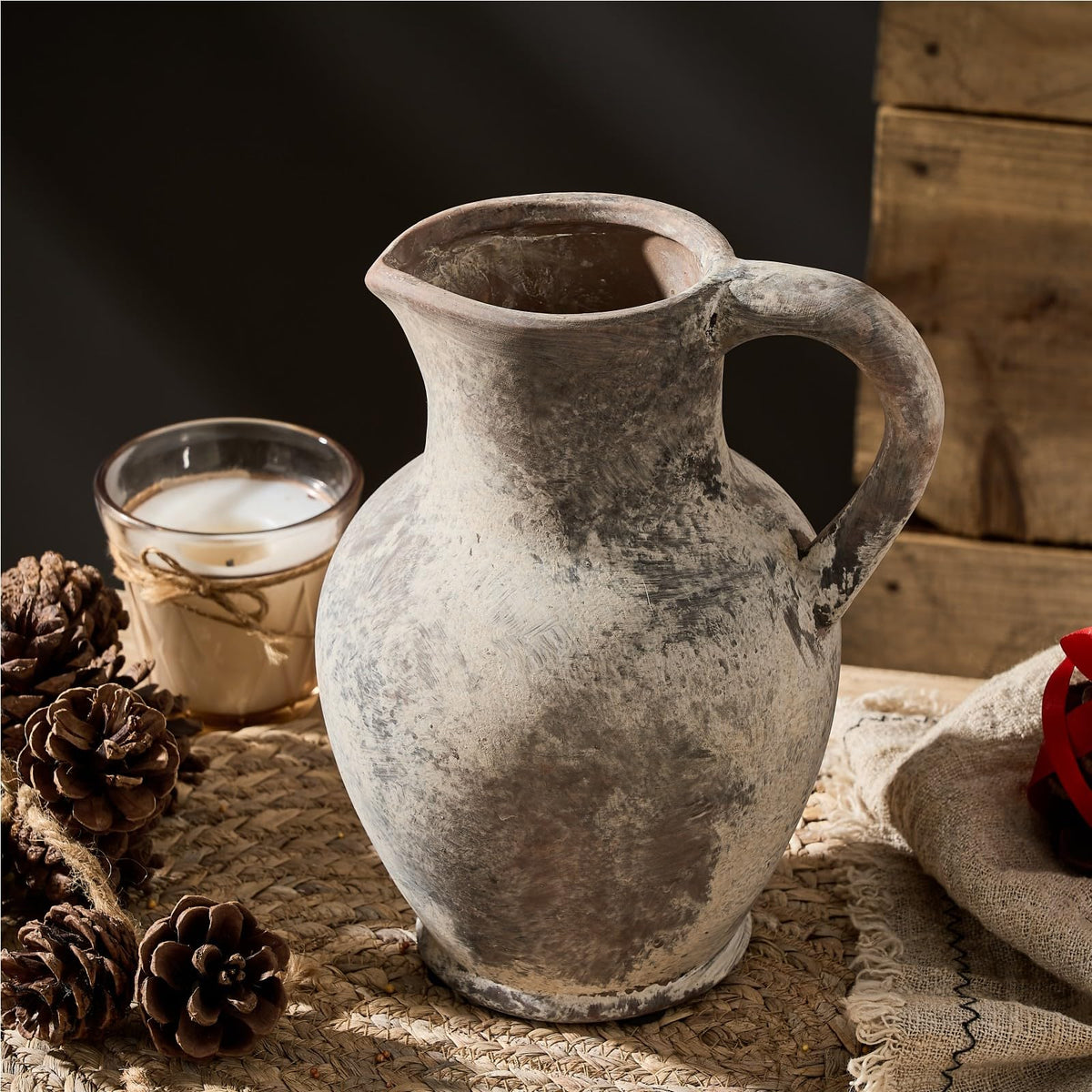 SIDUCAL Ceramic Rustic Farmhouse Vase with Handle Terracotta - SIDUCAL Official Imagery - 6