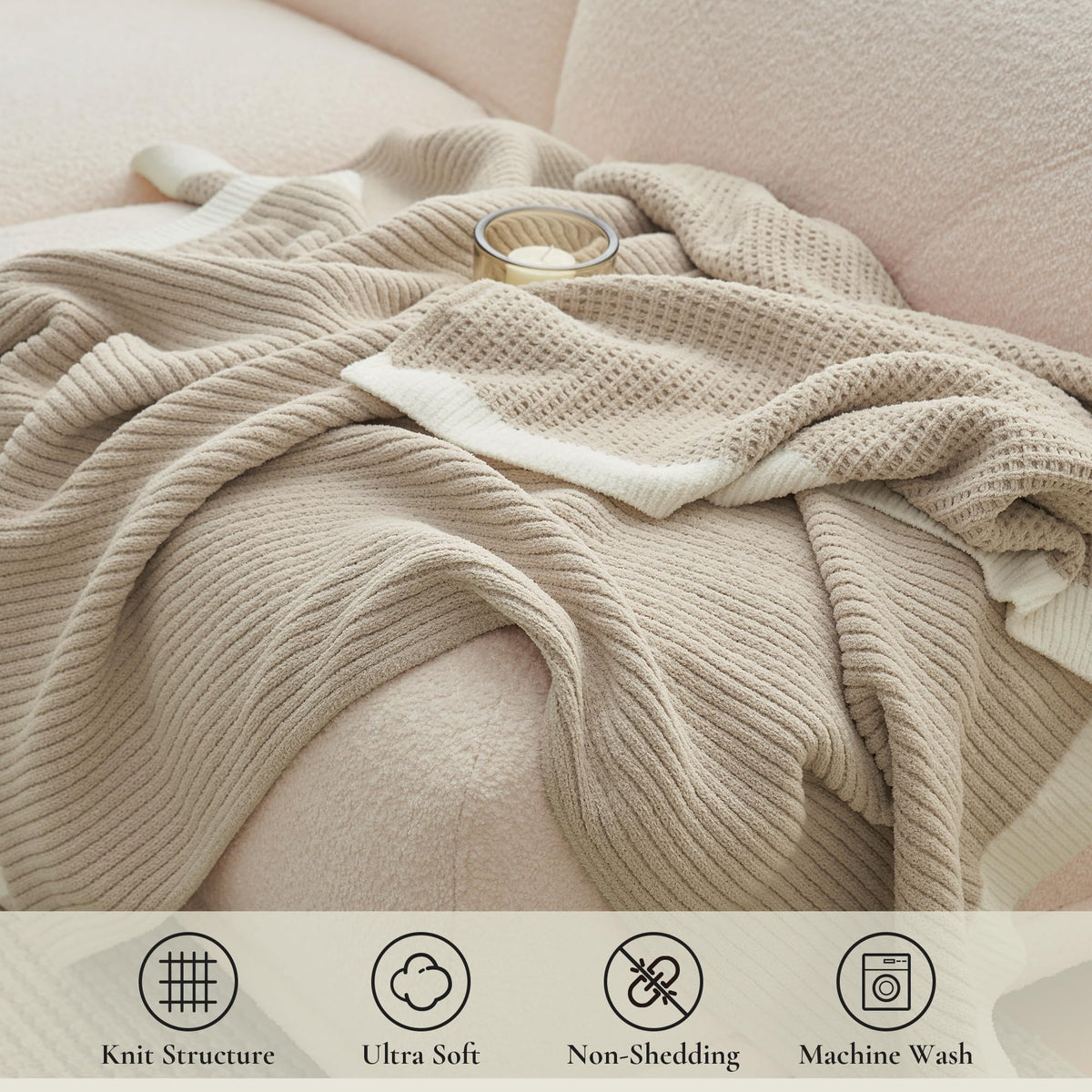 Am lie Home Chenille Throw Blanket Soft Cozy Waffle Throw - Amélie Home Official Imagery - 4