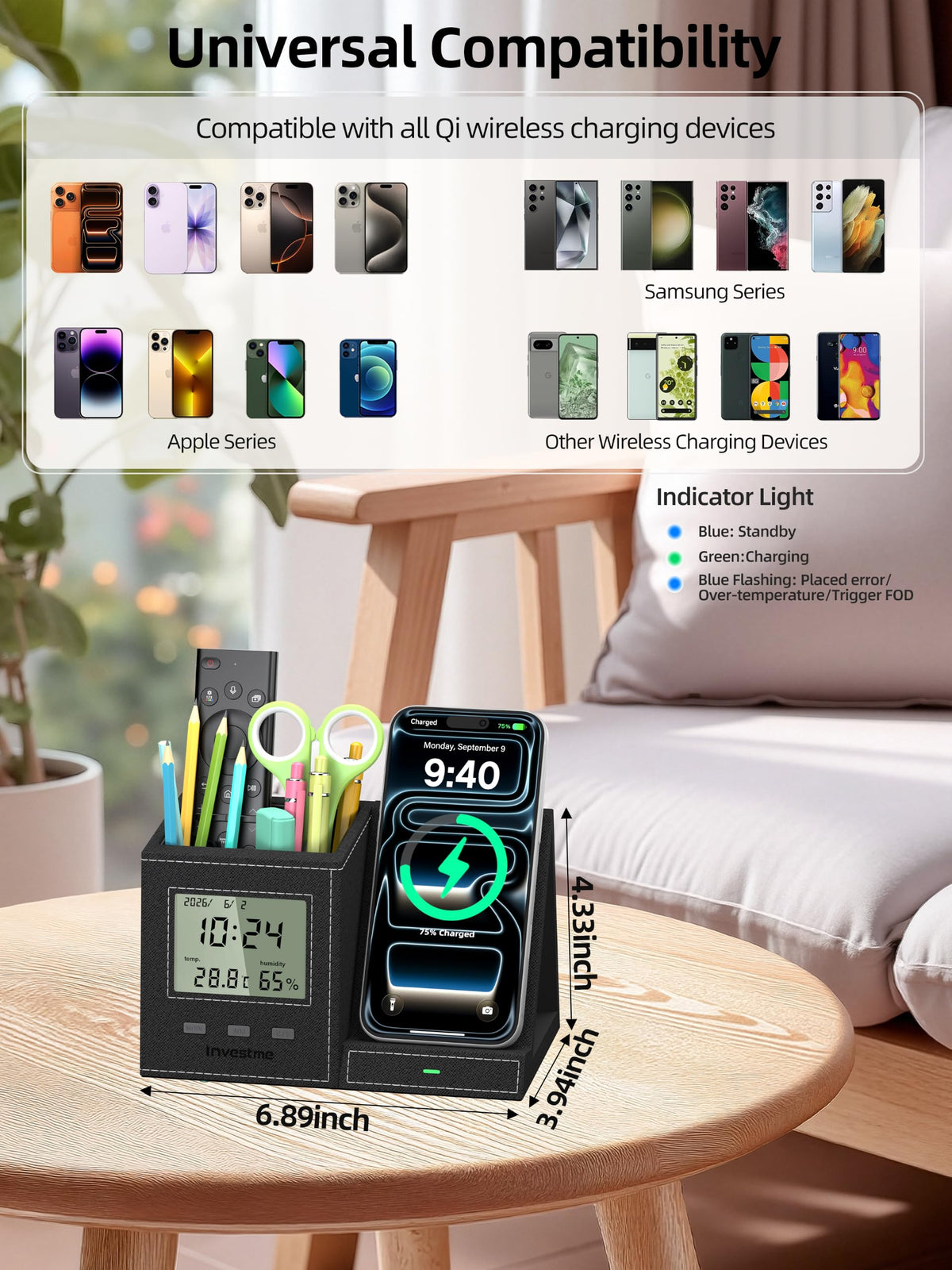 5 in 1 Pen Holder with Wireless Charger Desk Organizer - Investme Official Imagery - 3