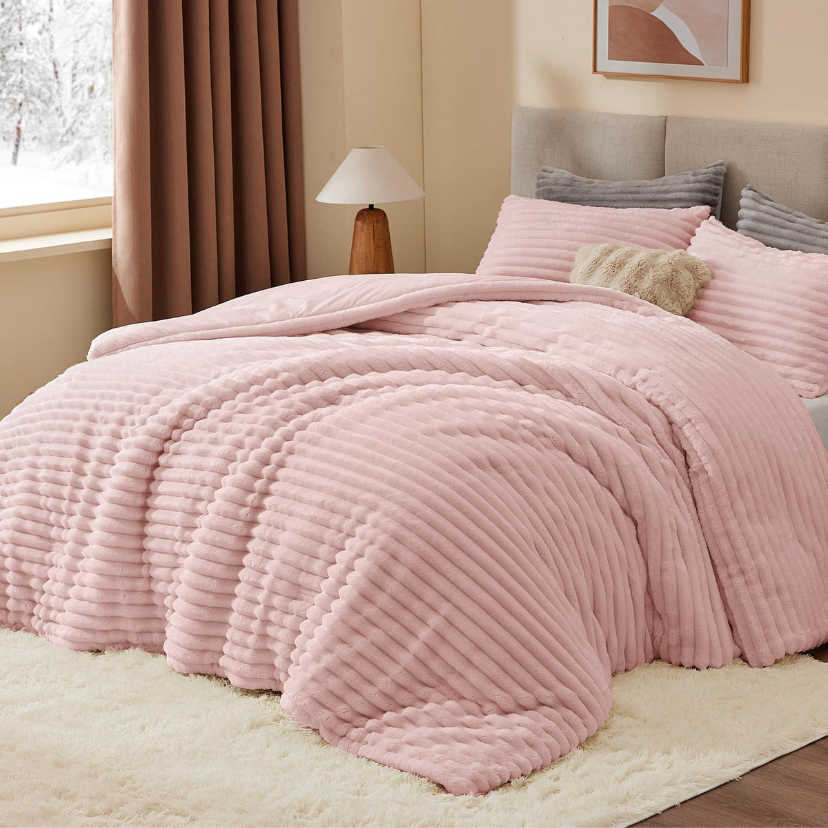 BEDELITE Fleece Queen Comforter Set Fluffy Bed Set Pink - BEDELITE Official Imagery - 3