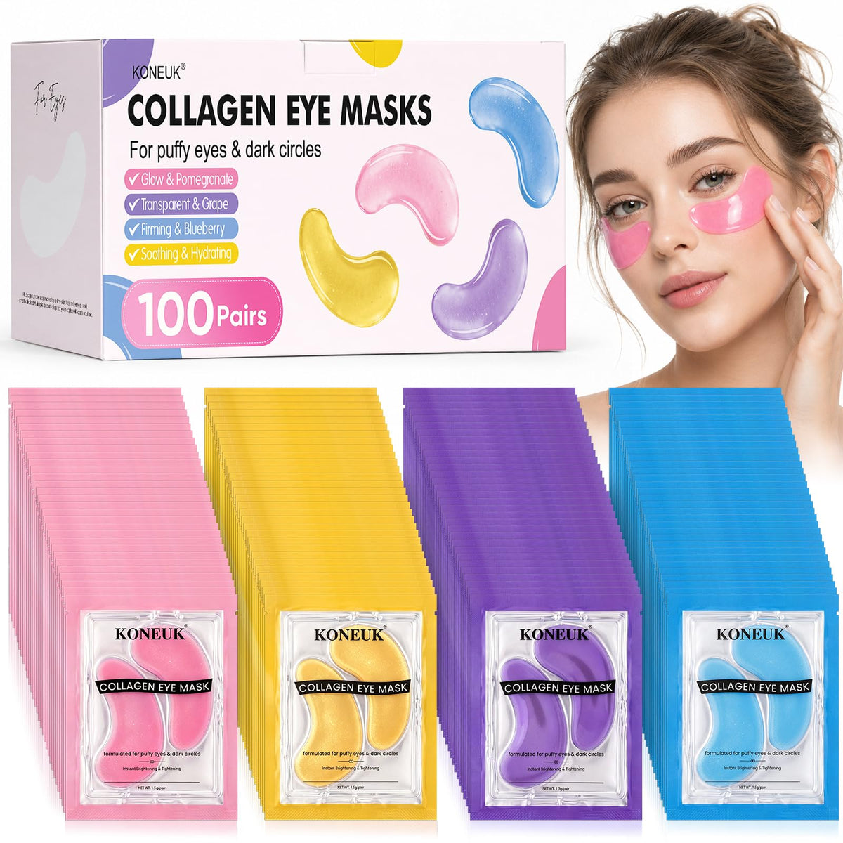 100 Pairs Eye Masks for Dark Circles Puffy Eyes Undereye - KONEUK Official Imagery - 2