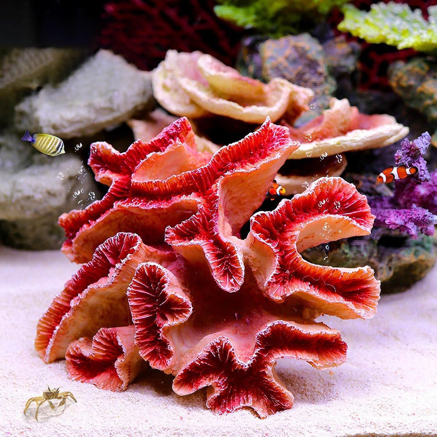 Red coral ornaments for aquarium by Besimple, featuring decorative fish tank plants for vibrant aquatic landscapes.
