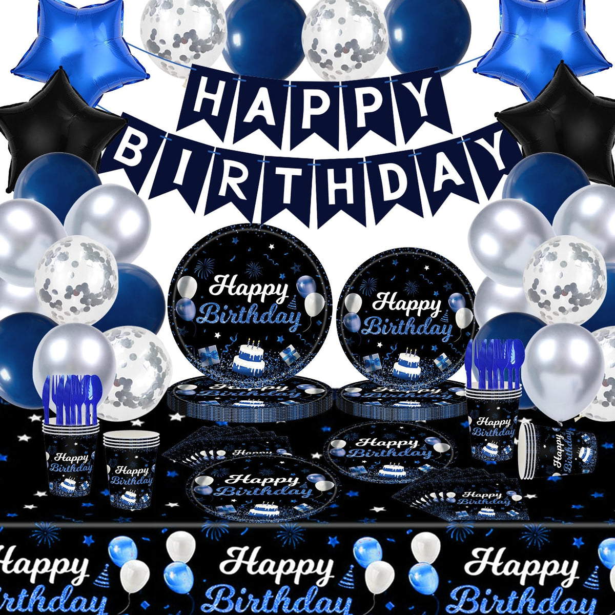 219Pcs Navy Blue Birthday Party Supplies Happy Birthday - Lousuip Official Imagery - 2