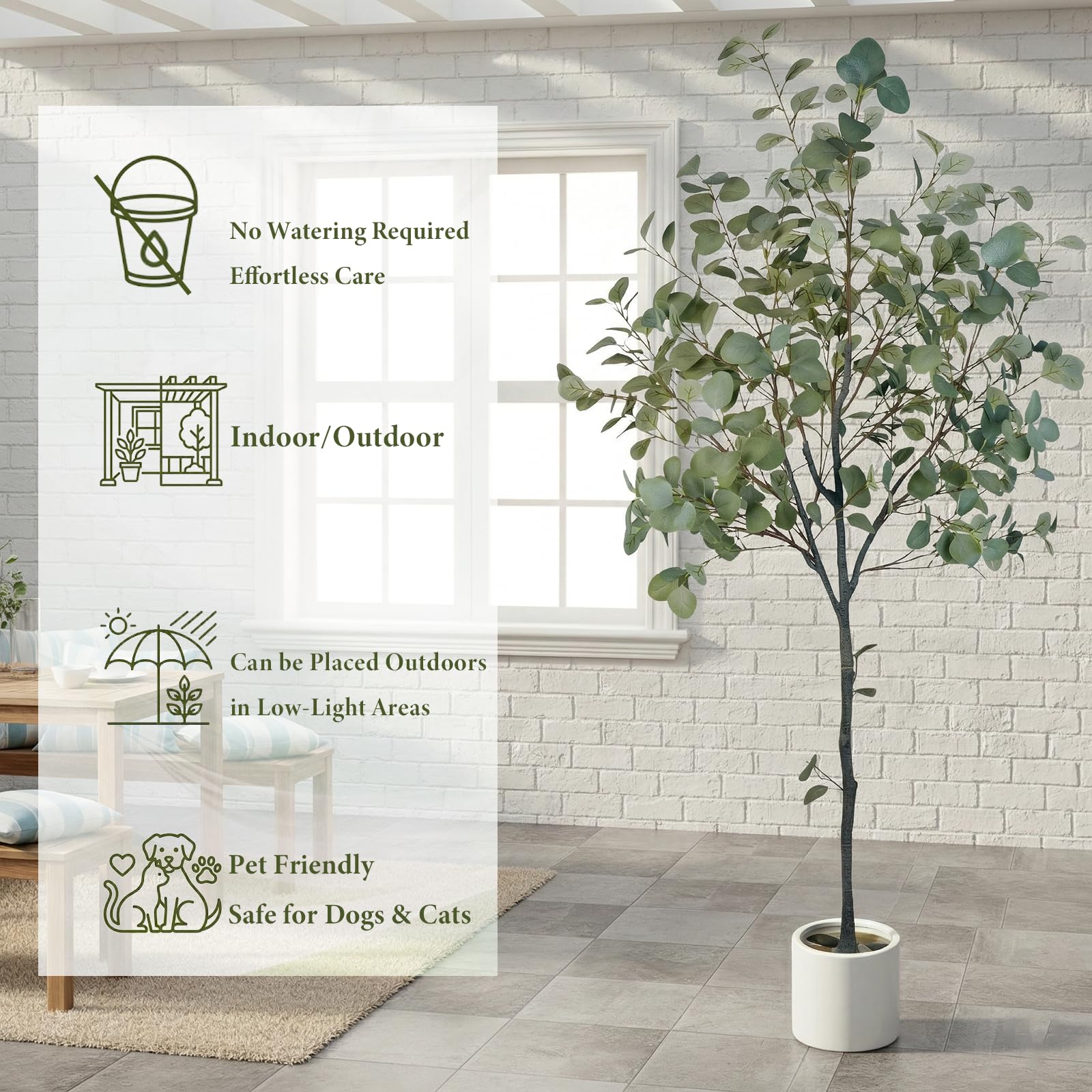 Joyplants 6ft artificial eucalyptus tree with lifelike silver dollar silk leaves, perfect for home or office decor.