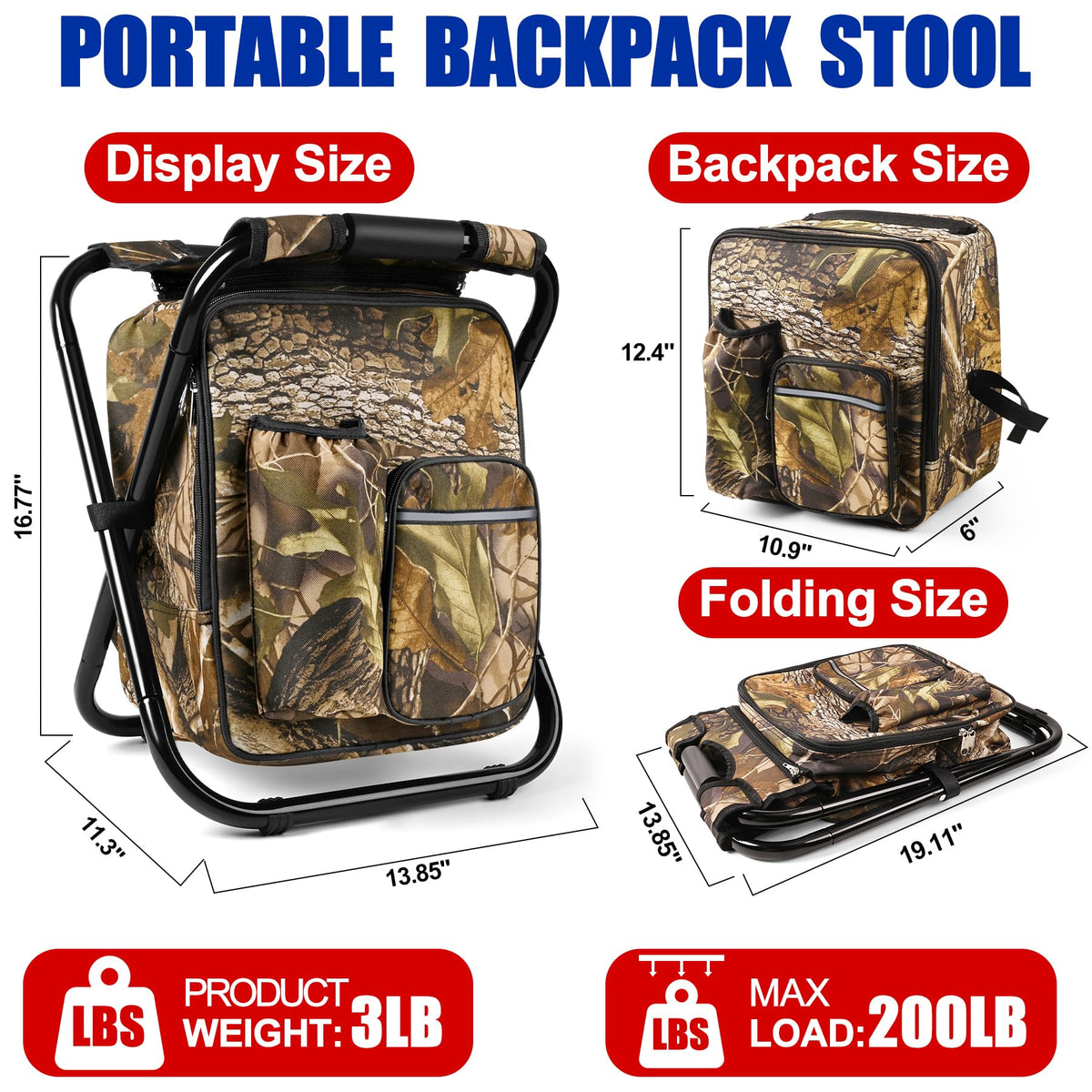 Backpack Stool Cooler Chair Heavy Duty 200 LBS Max Load - Kikerike Official Imagery - 3