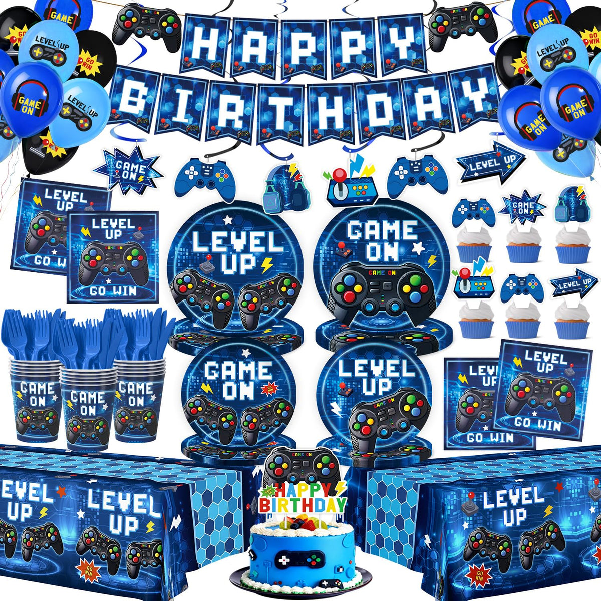 196 Pcs Video Game Birthday Party Decorations Game Party - Kinovo Official Imagery - 1