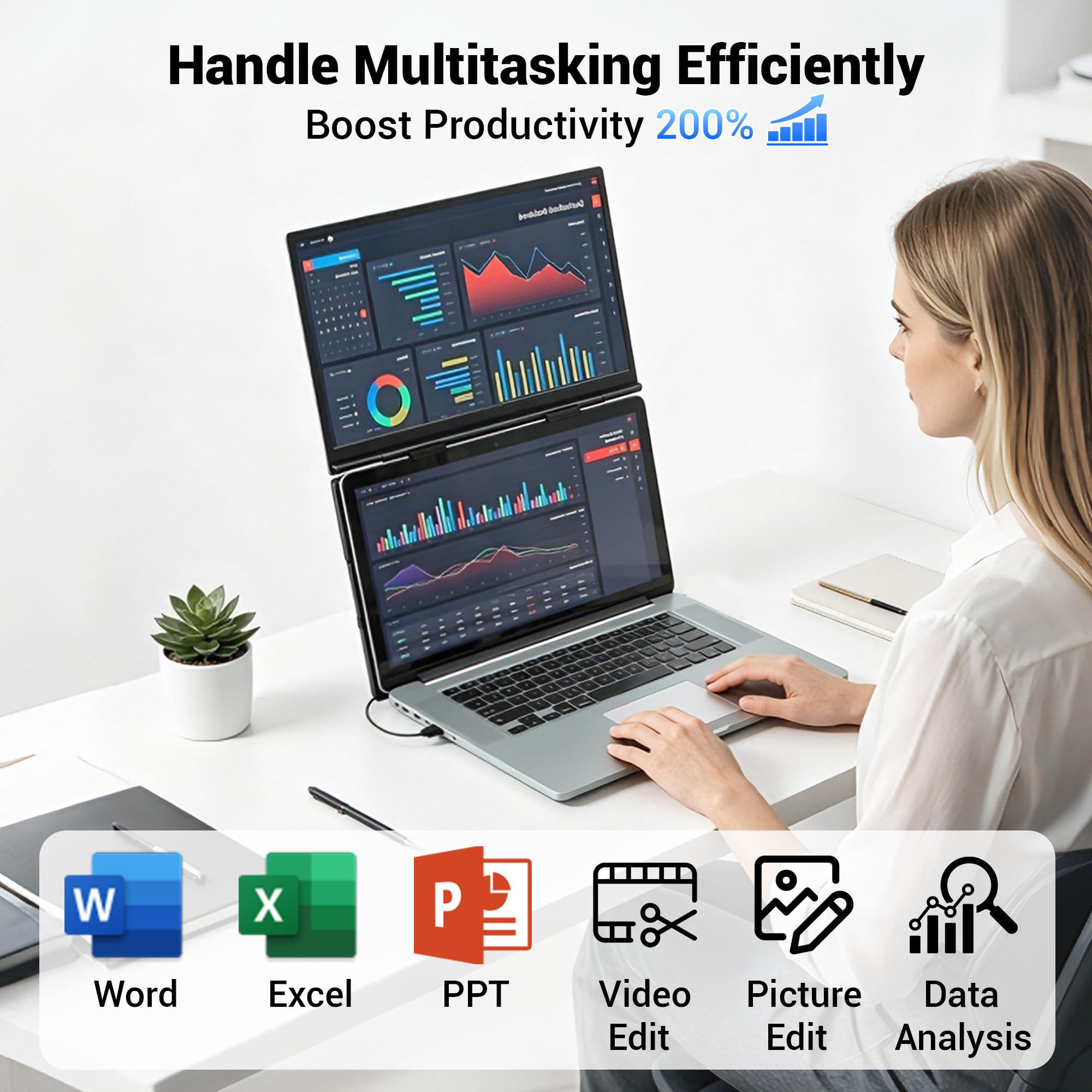 kasorey Laptop Screen Extender, 15.6'' FHD 1080P Dual Portable Monitor - View 3