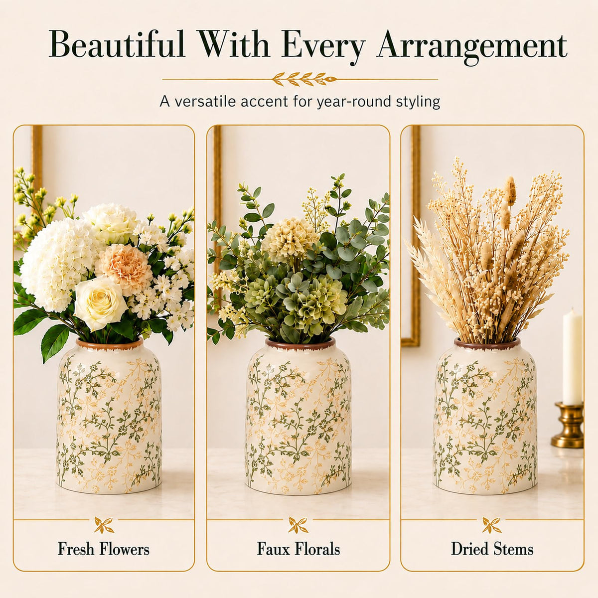 Rustic Tuscan Cream Ceramic Flower Vase - AUGsea Official Imagery - 5