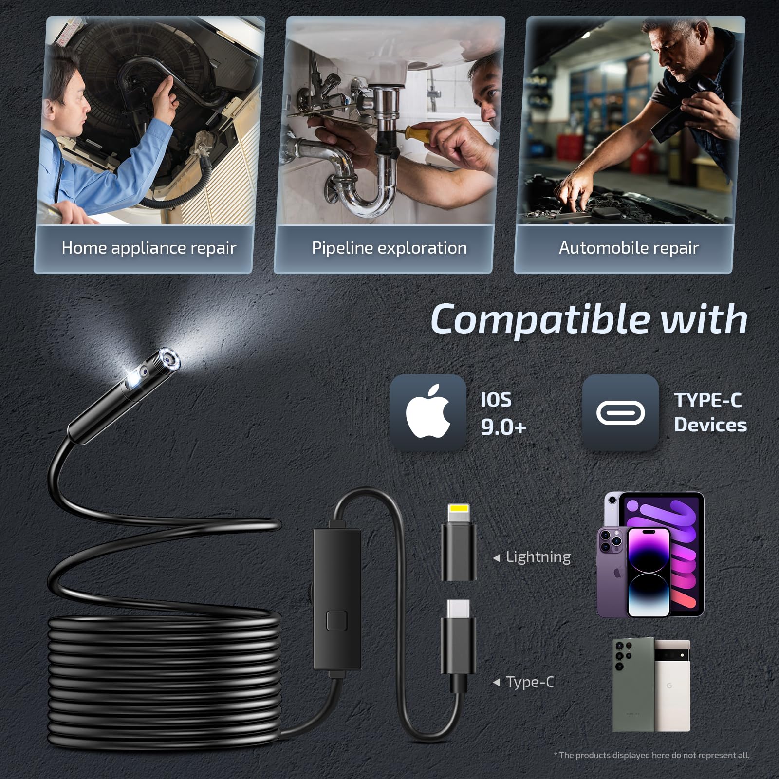 Elecshion Dual Lens Endoscope Camera with Light - Elecshion Official Product View 3