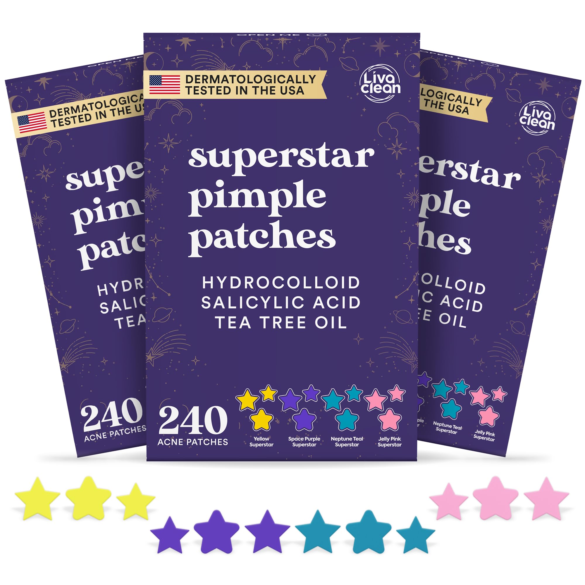 Livaclean 240CT Star Pimple Patches for Face w/ Hydrocolloid, Tea Tree - View 9