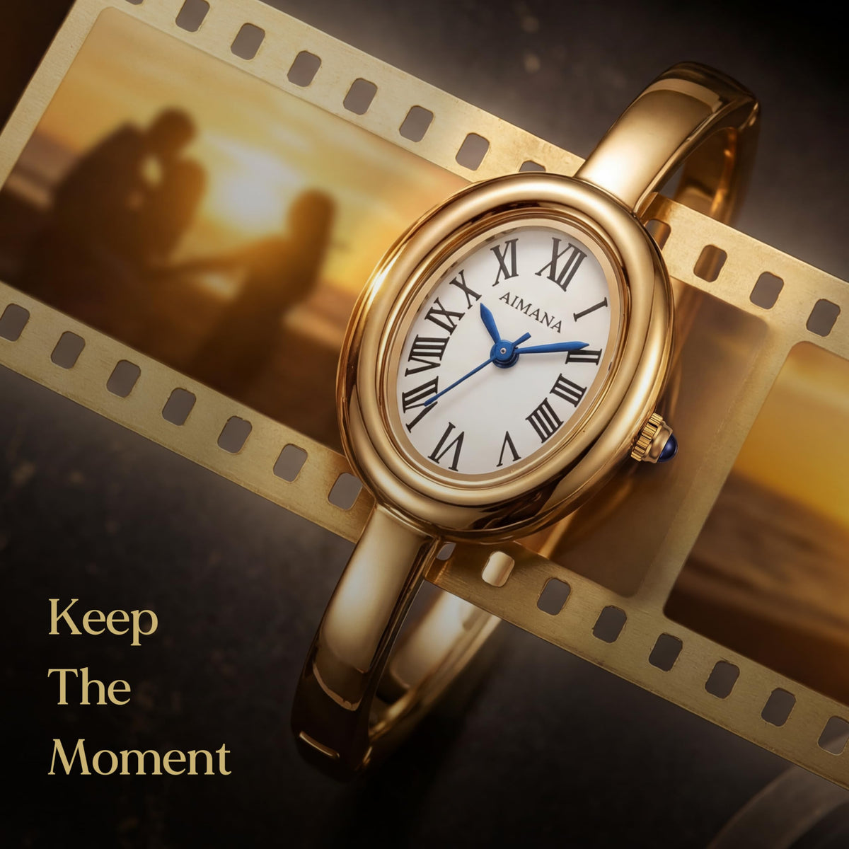 Gold Bangle Watch for Women Vintage Oval Dial Roman Numerals - VORSEL Official Imagery - 8