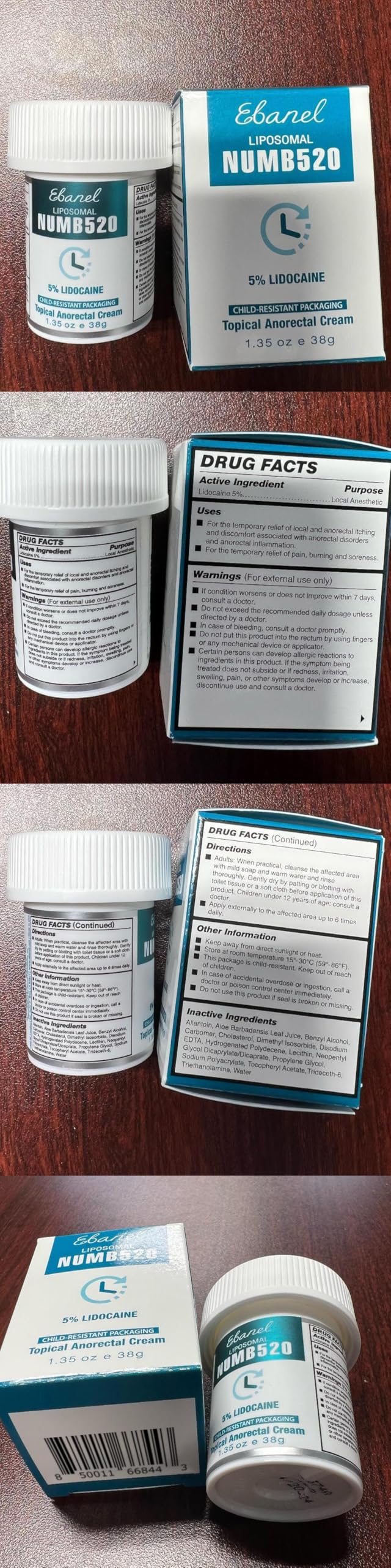 Ebanel 5% Lidocaine numbing cream for pain and itch relief, shown in a tube with applicator tip.