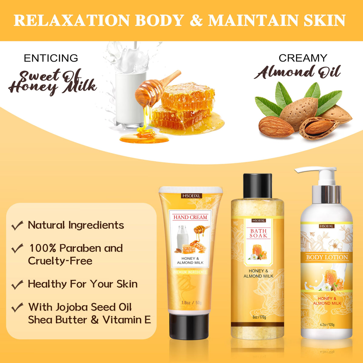 Birthday Gifts for Women 9PCS Almond Milk Honey Bath and - HSOEIXL Official Imagery - 6