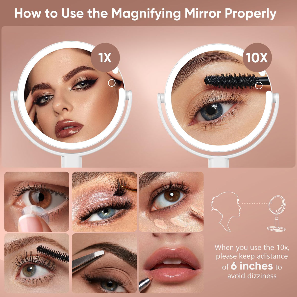 Rechargeable Lighted Makeup Mirror 10X Magnification 8 Inch - GONOBLE Official Imagery - 6