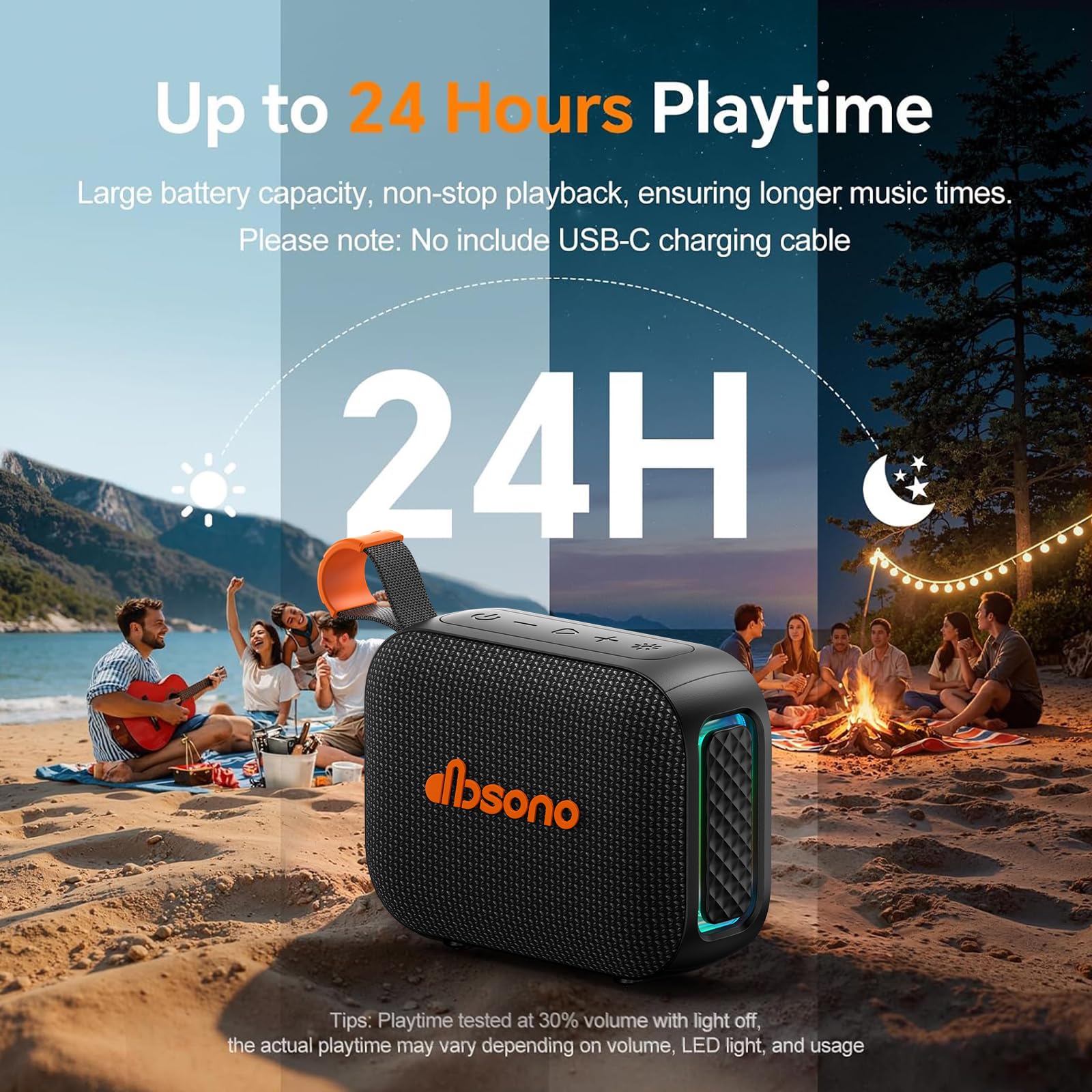 dbsono Portable Bluetooth Speaker Line-in Support: IPX5 Waterproof, Bl - View 4