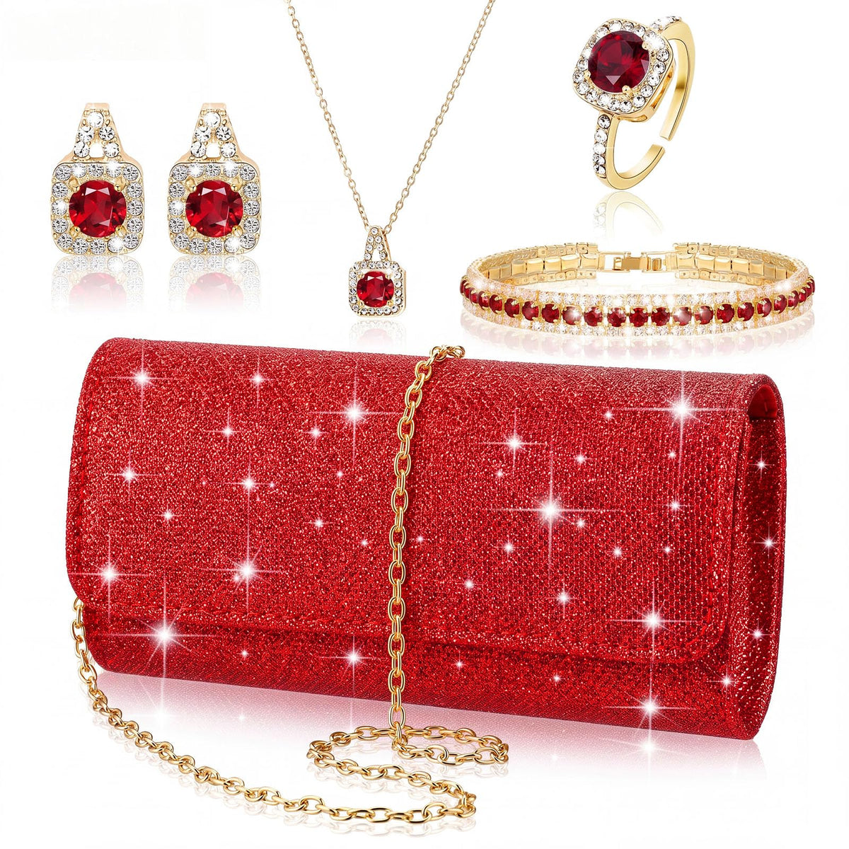 Canchiing 5 Pcs Rhinestone Jewelry Set Clutch Purse for - Canchiing Official Imagery - 8
