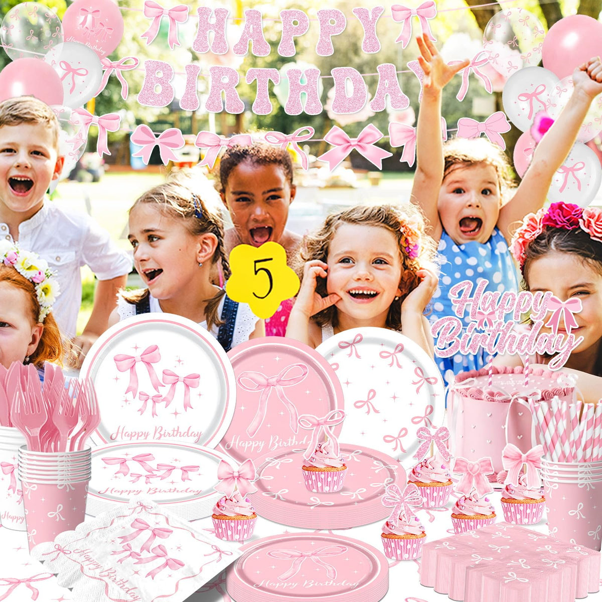 Pink Bow Birthday Party Supplies Serve 24 Coquette Birthday - Pymurod Official Imagery - 7