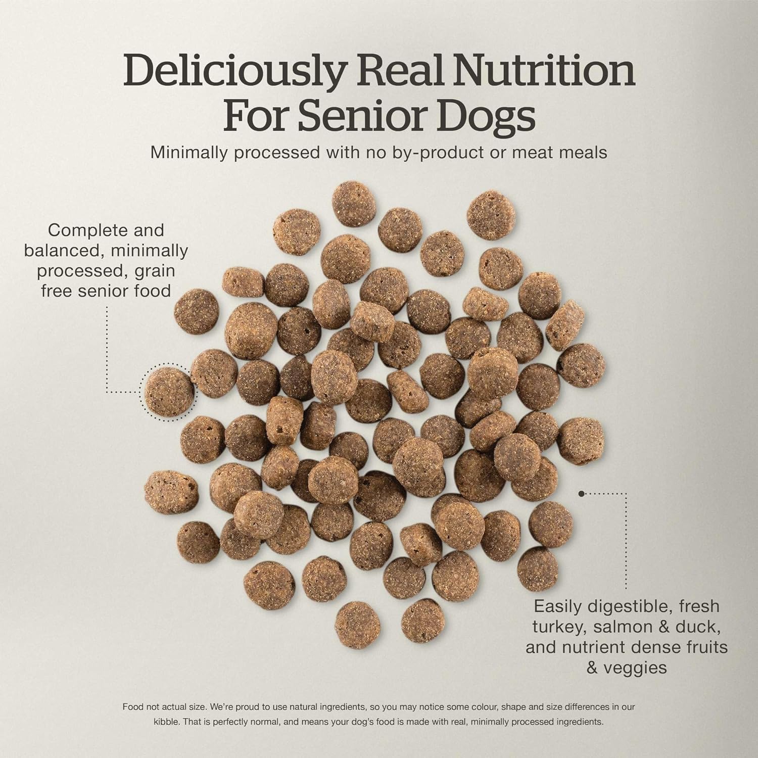 Now Fresh grain-free dry dog food bag featuring real turkey, salmon, and duck for senior dogs of all breeds, 3.5 lb size