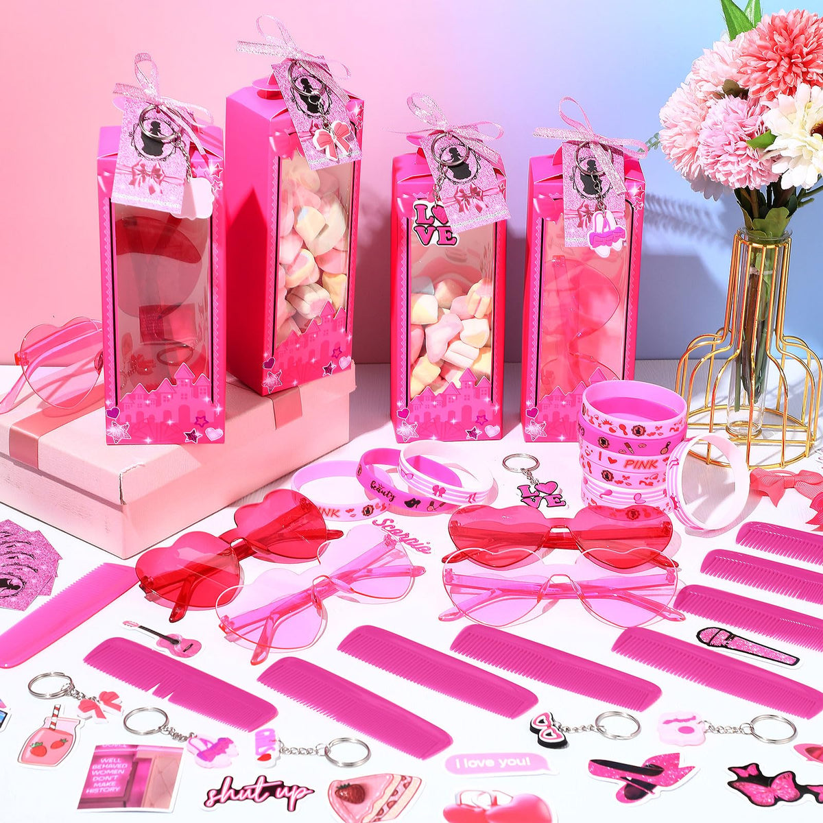 Geiserailie 147 Pcs 12 Sets Hot Pink Princess Party Favors - Geiserailie Official Imagery - 3