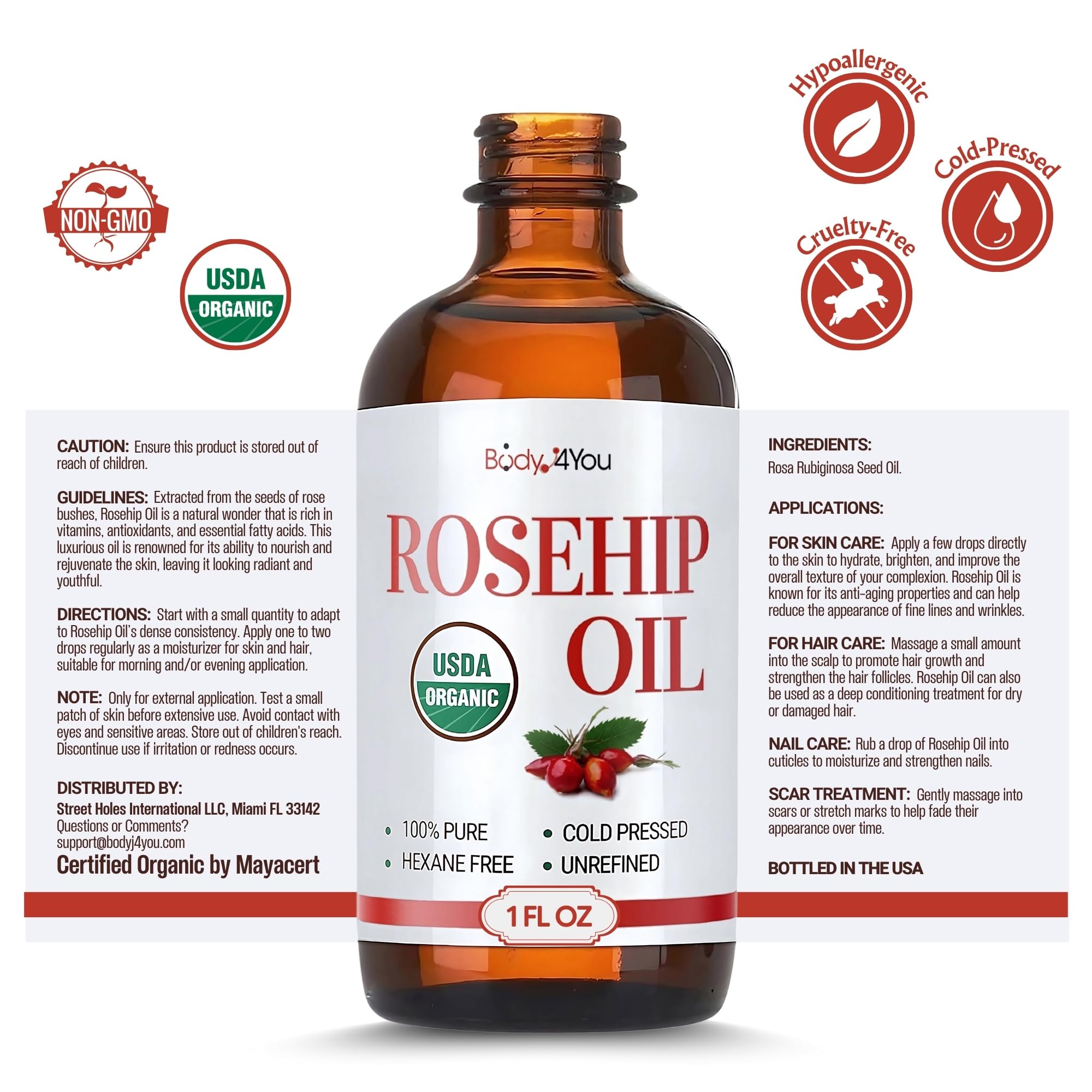 BodyJ4You Rosehip Seed Oil for Face Skin - USDA Organic Cold Pressed Pure - BodyJ4You Official Product View 9